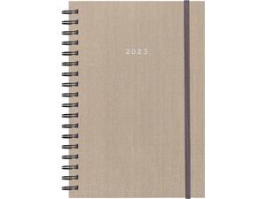 Ημερολόγιο ημερήσιο σπιράλ NEXT Fabric Plus με λάστιχο 2023 14x21cm μπεζ